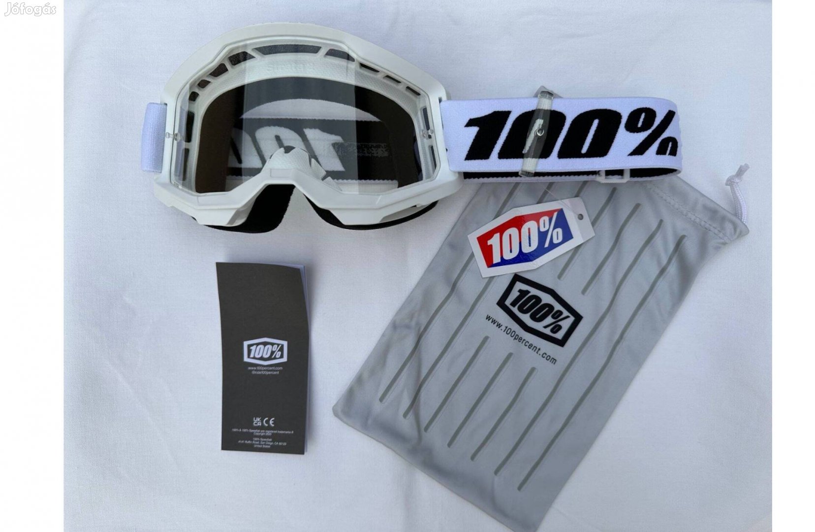 Új 100% Strata 2 fehér, enduro, cross szemüveg, védőszemüveg