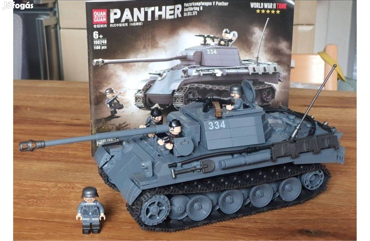 Új 1180 db. Híres kocka kompatibilis WWII. Panther tank + 4fő 32cm