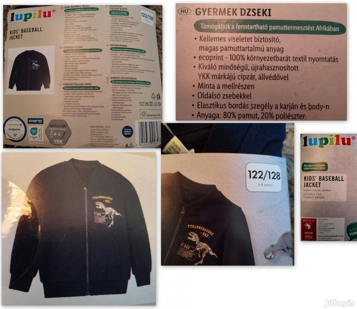 Új 122128-as lupilu dínós kabát, cipzáras, átmeneti