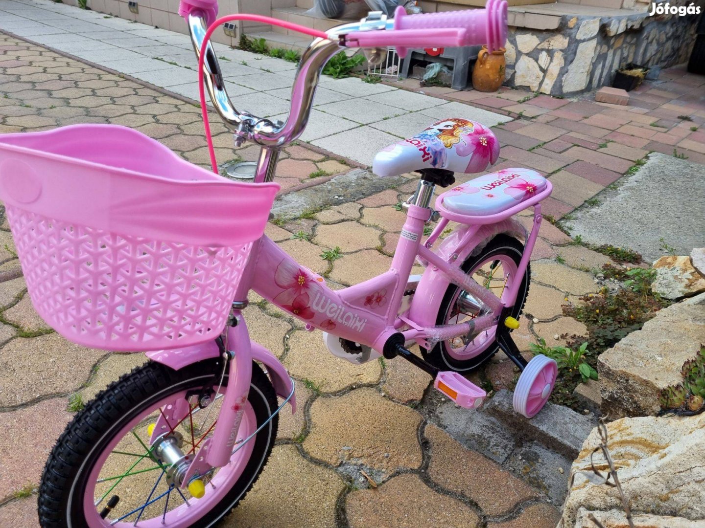 Új 12 colos Kislány gyerek bicikli kontrás elöl kosár, fém sárvédők