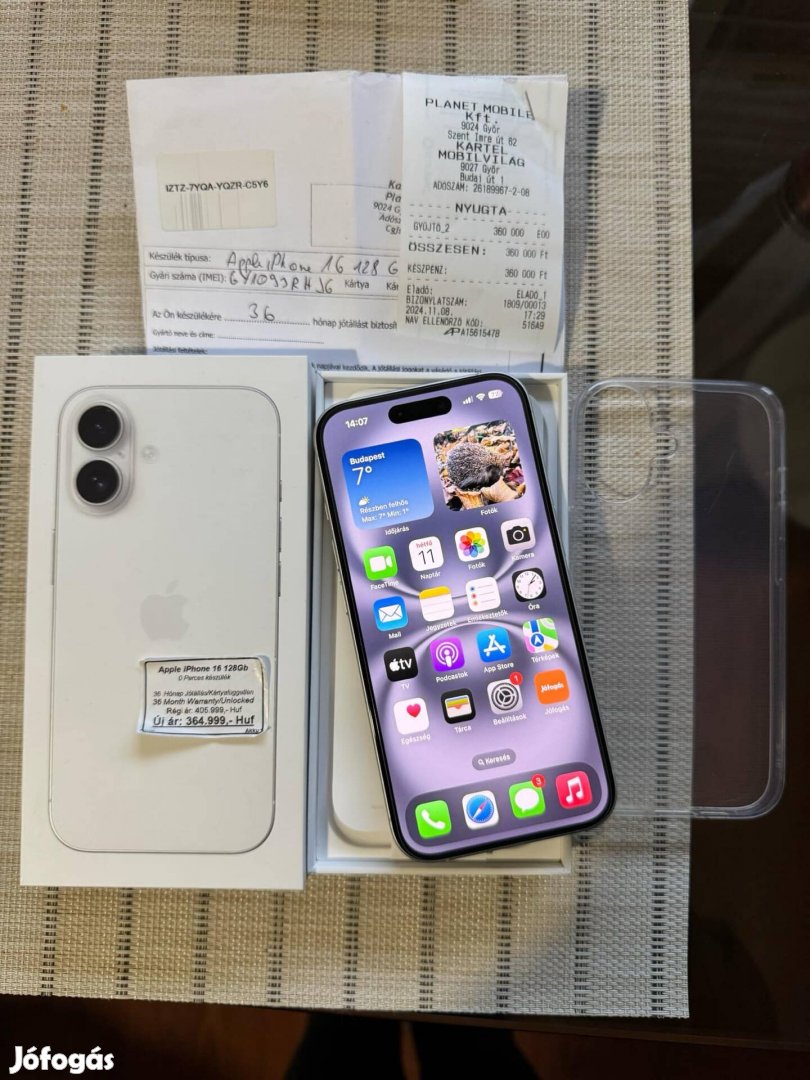 Új 1napos ! Iphone 16 128gb Csere is Győrben