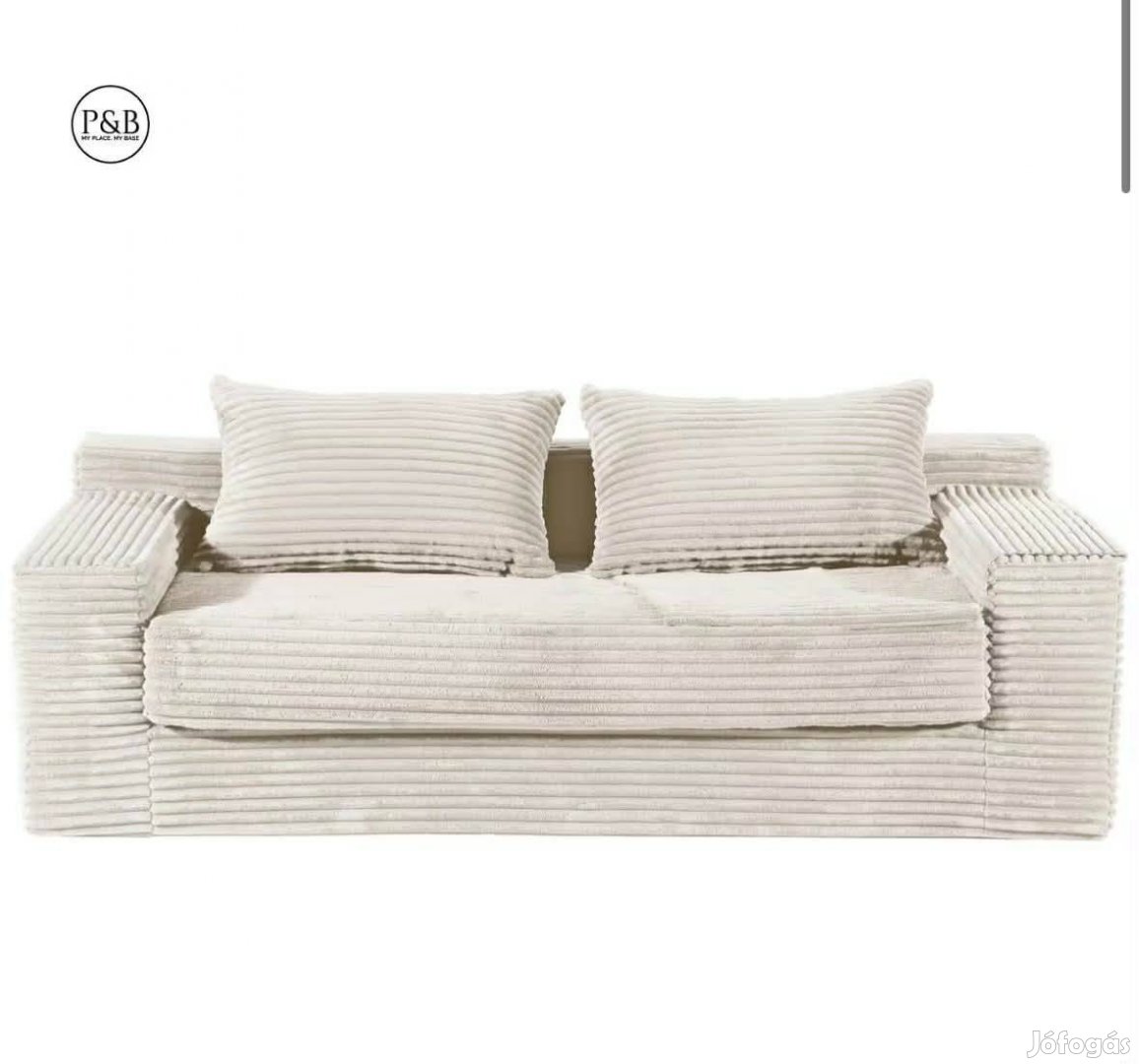 Új 2 személyes szivacs kanapé bézs színben kordbársony