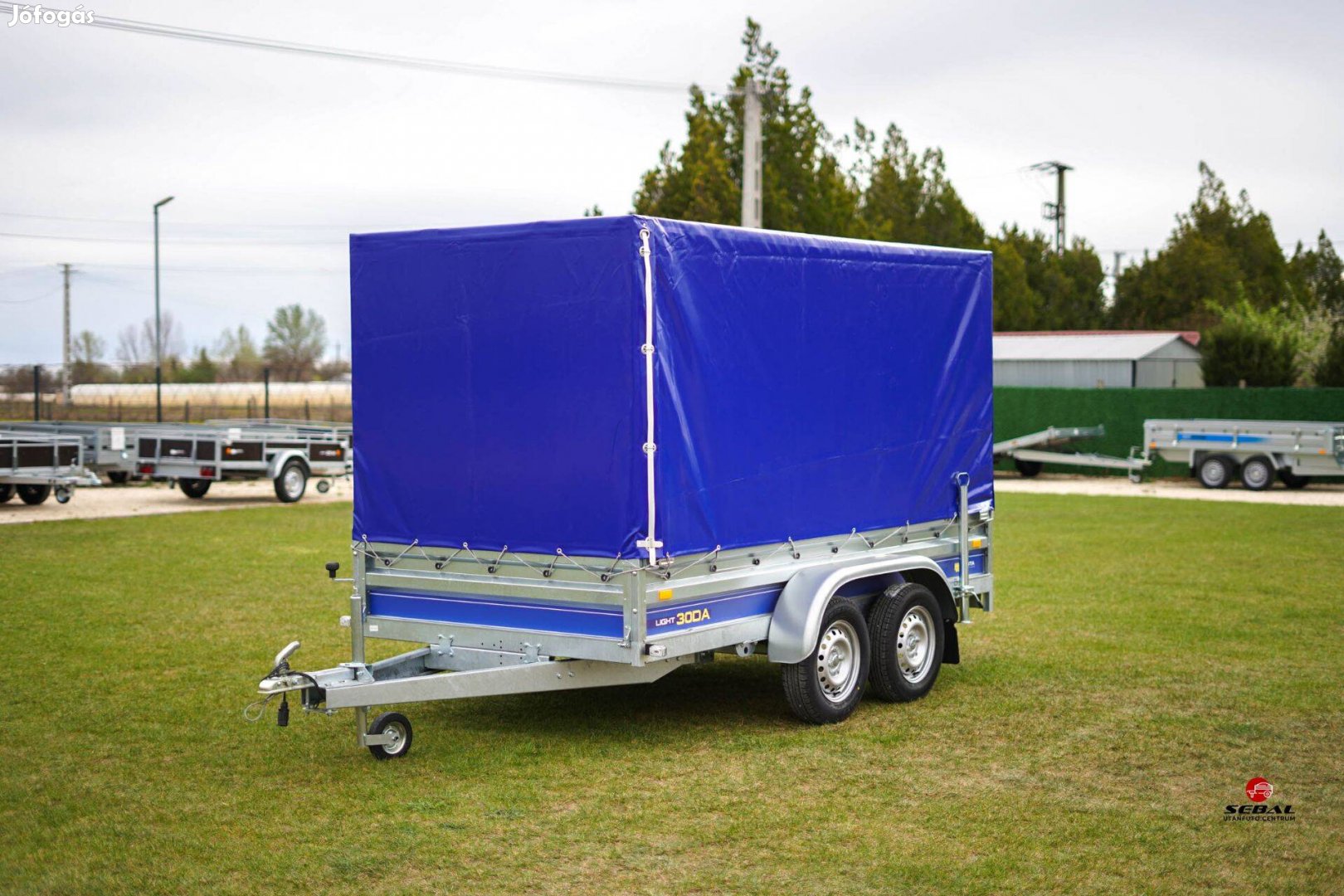 Új 2 tengelyes utánfutó 3x1.5m ponyva szettel akciósan