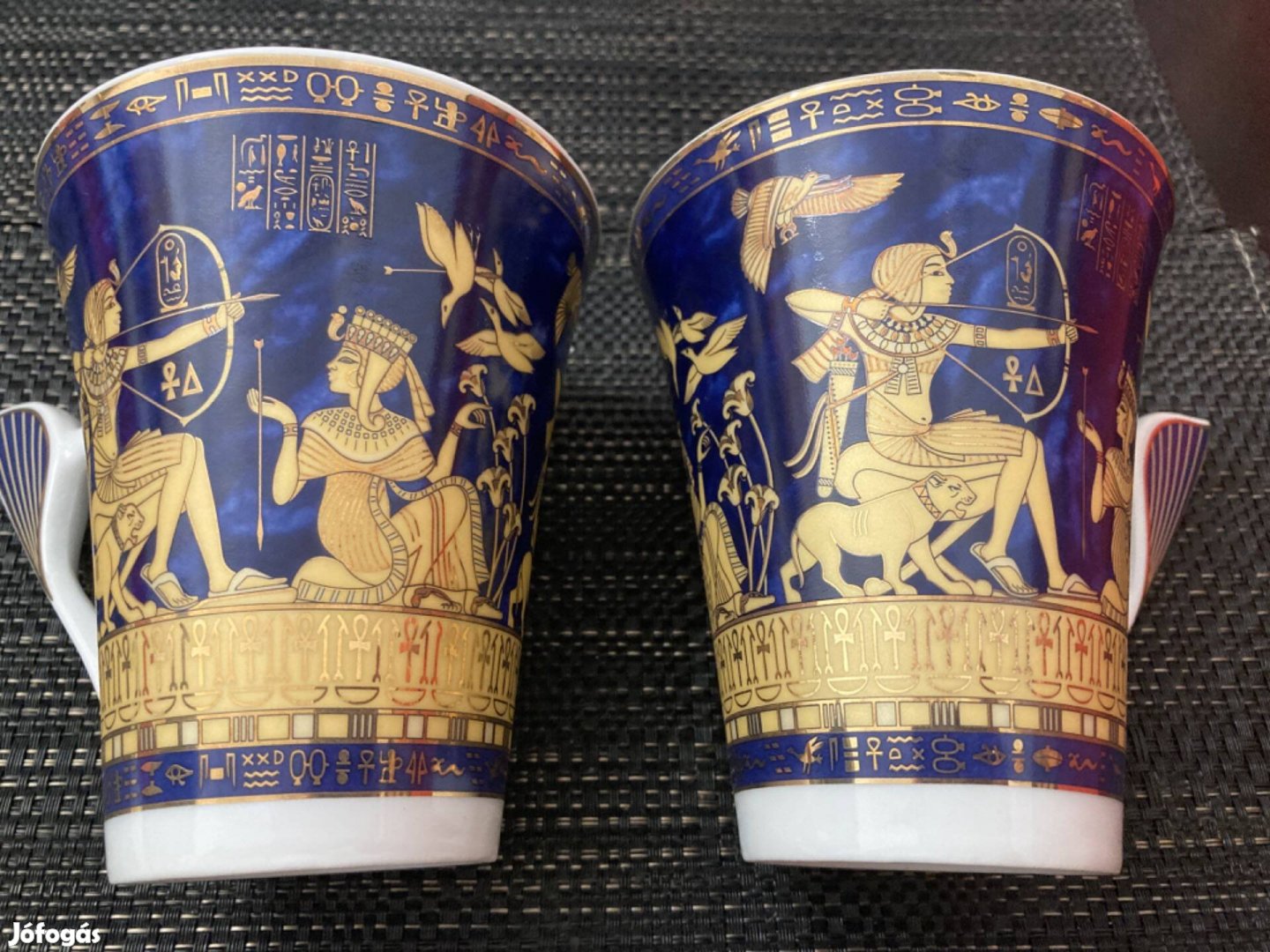Új 2db Fathi Mahmoud egyiptomi aranyozott porcelán bögre csésze párban