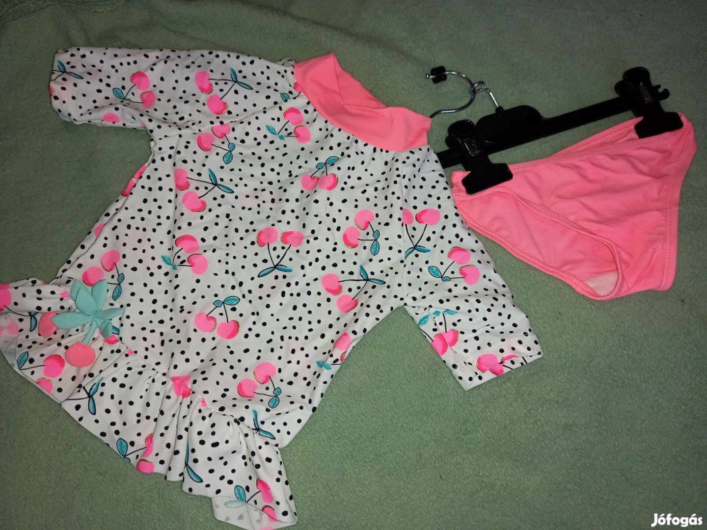 Új 2részes lány rózsaszín cseresznyés fürdőruha, úszóruha, fürdőpóló