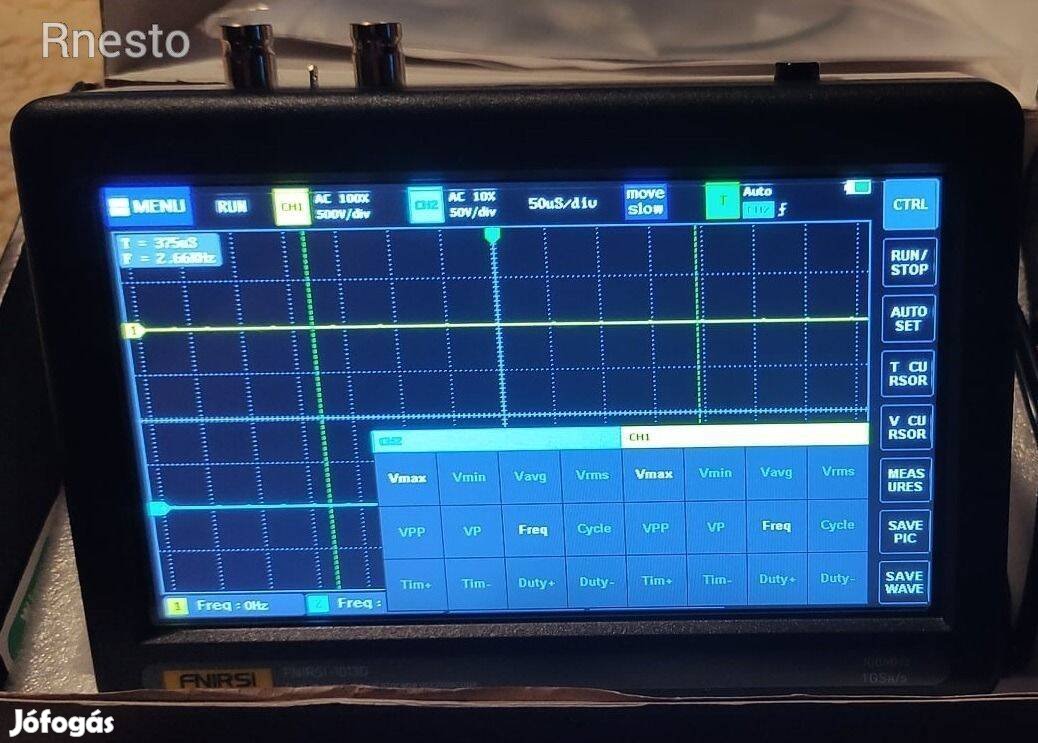 Új 2x100 MHz érintőképernyős oszcilloszkóp tartozékaival,dobozában