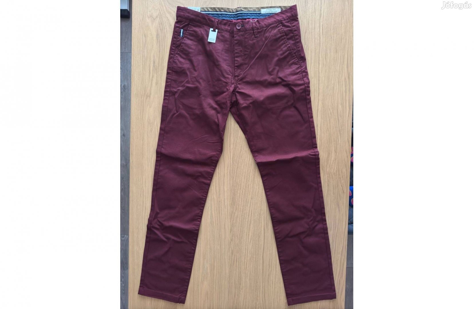 Új 32 42 Springfield Chino Bordó Férfi Nadrág Stretch Slim Fit