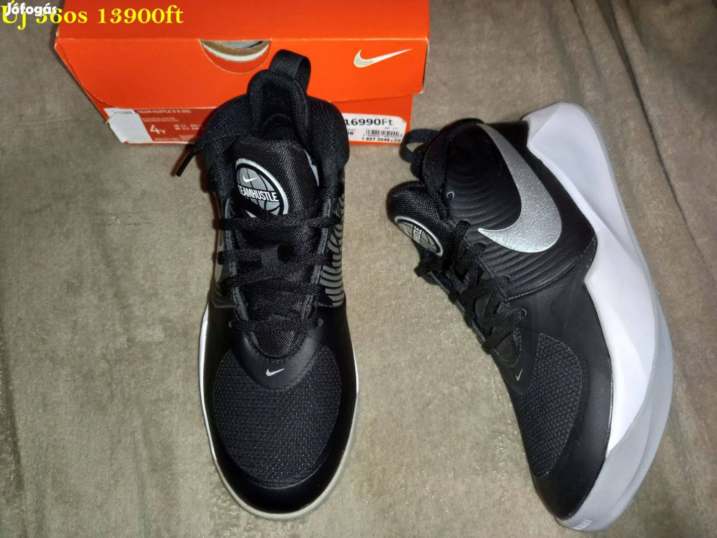 Új 36-os Nike fekete magasszárú cipő, sportcipő 13900ft