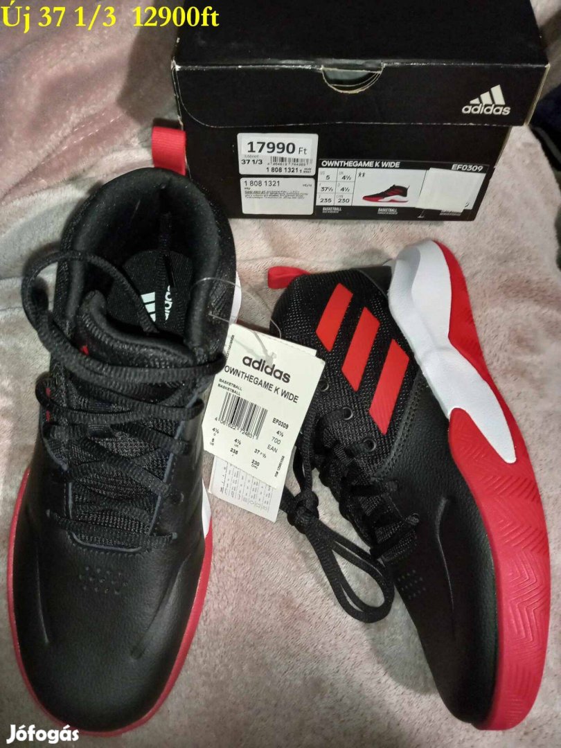 Új 37 1/3os fekete piros Adidas cipő, sportcipő, szabadidőcipő