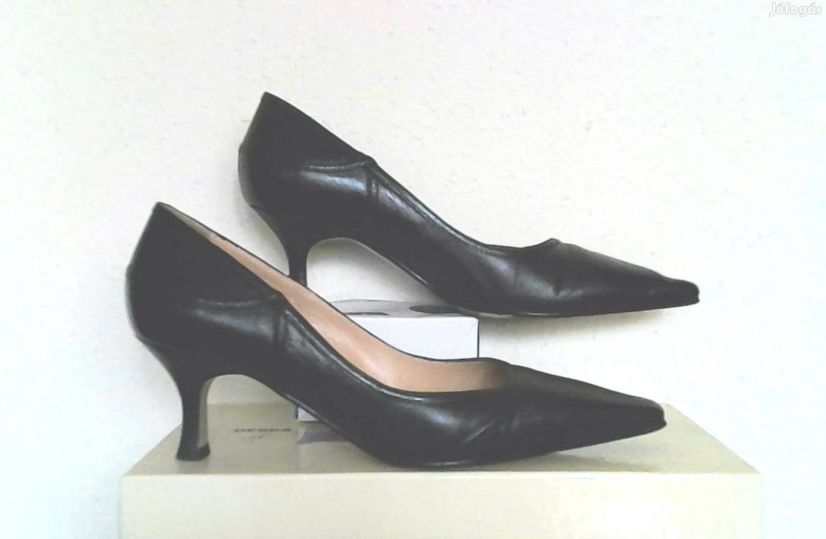 Új 37-es fekete, valódi bőr női elegáns alkalmi cipő