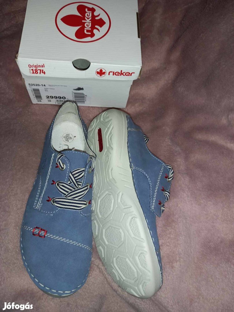 Új 38-as kék Rieker bőr női tavaszi cipő, félcipő, 24900ft