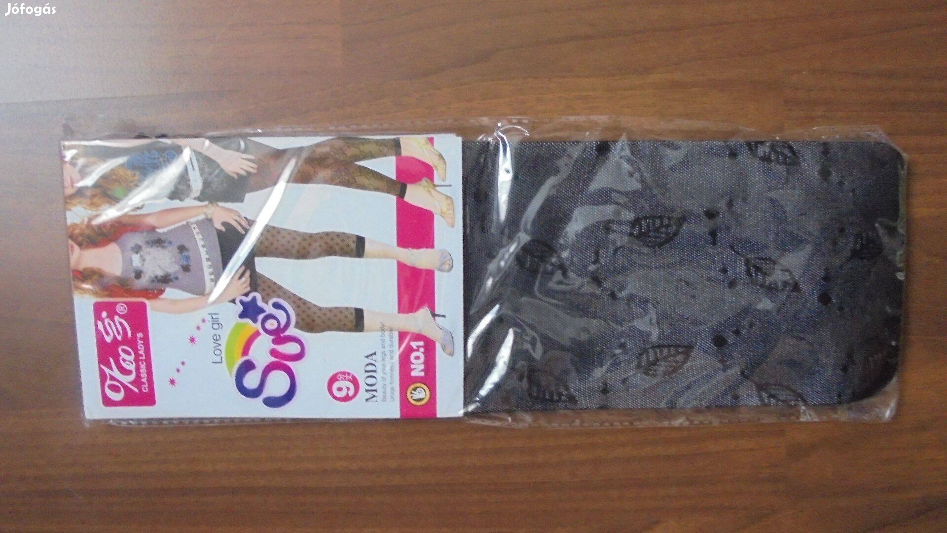 Új 3/4-es fekete női harisnya leggings levél mintával 40 den - S - M