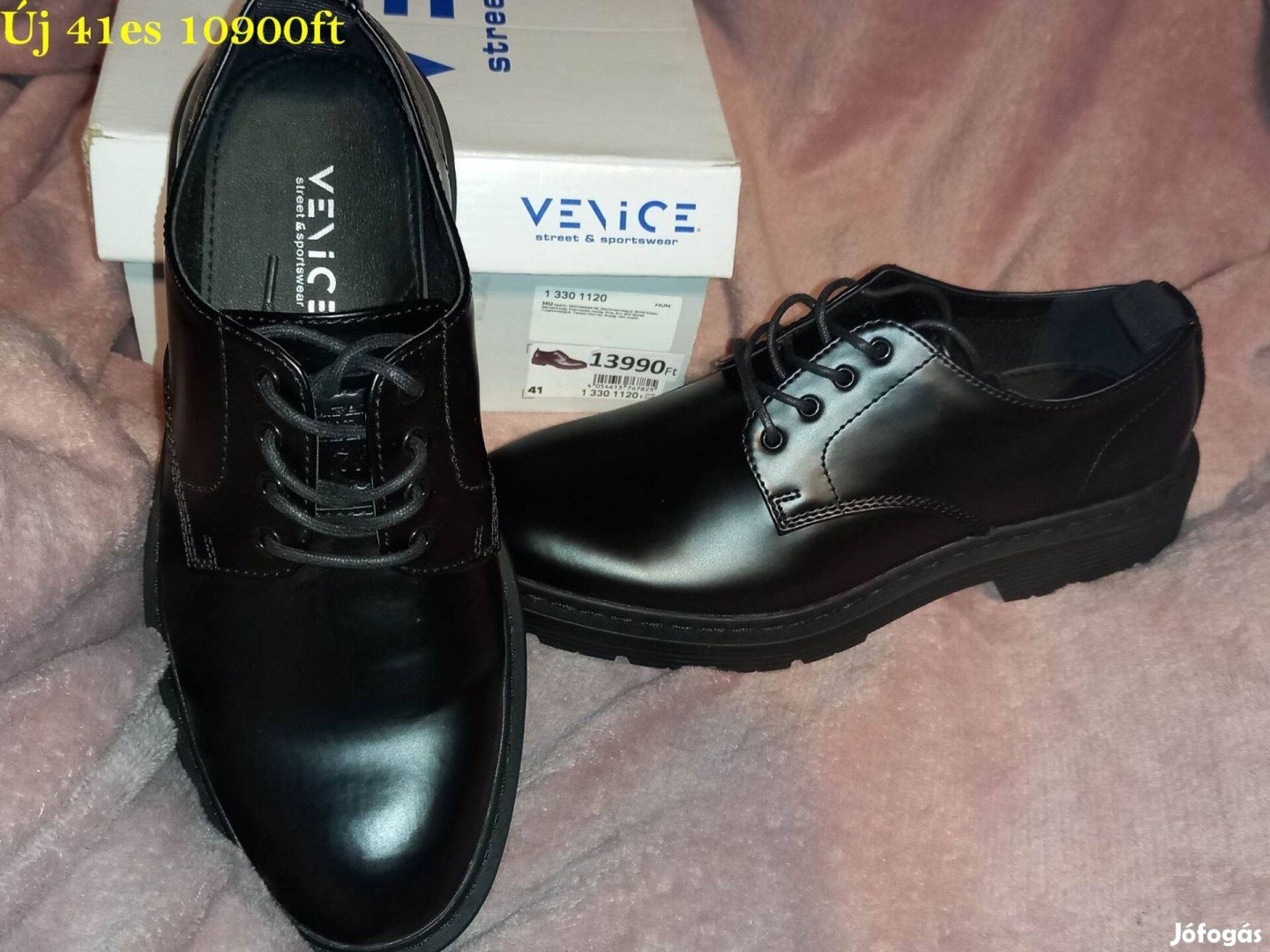 Új 41-es Venice fekete alkalmi elegáns férfi cipő 10900ft