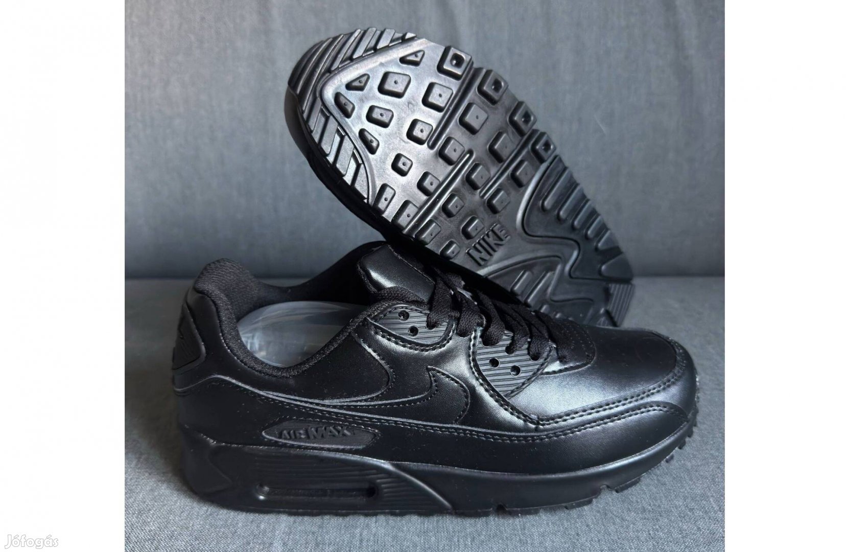 Új 42 Nike Air Max 90 Fekete Bőr Cipő Férfi Sneaker