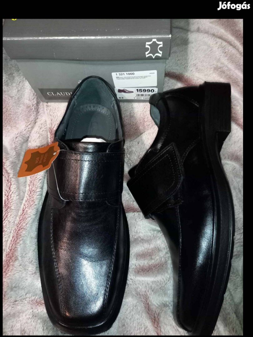 Új 43-as bőr Claudio férfi fekete ünneplő elegáns alkalmi cipő,