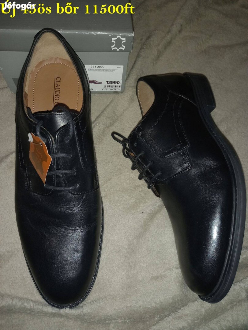 Új 45-ös Claudio férfi bőr fekete alkalmi elegáns cipő, 11500ft