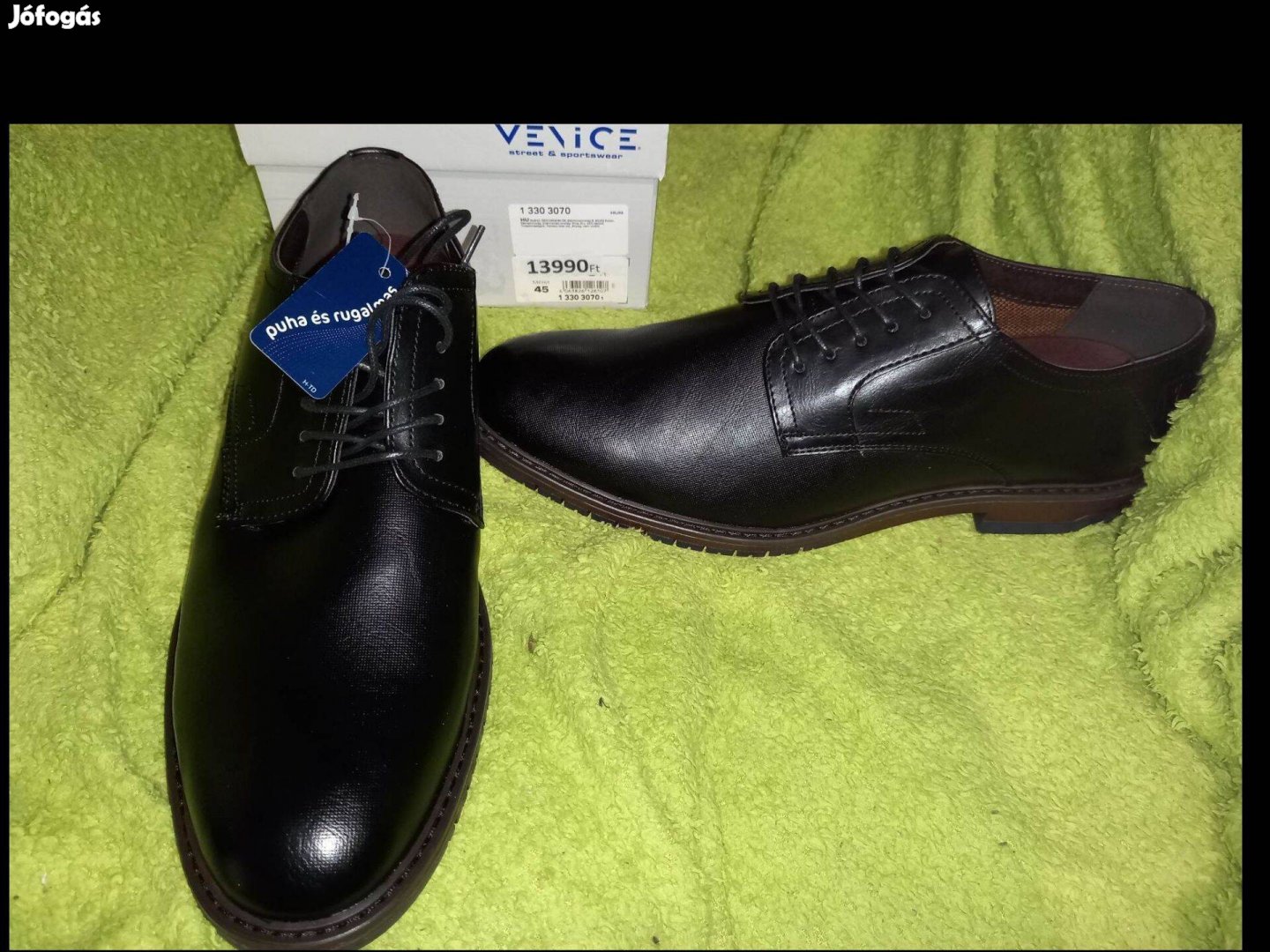Új 45-ös bőr Venice fekete alkalmi ünnepi elegáns cipő