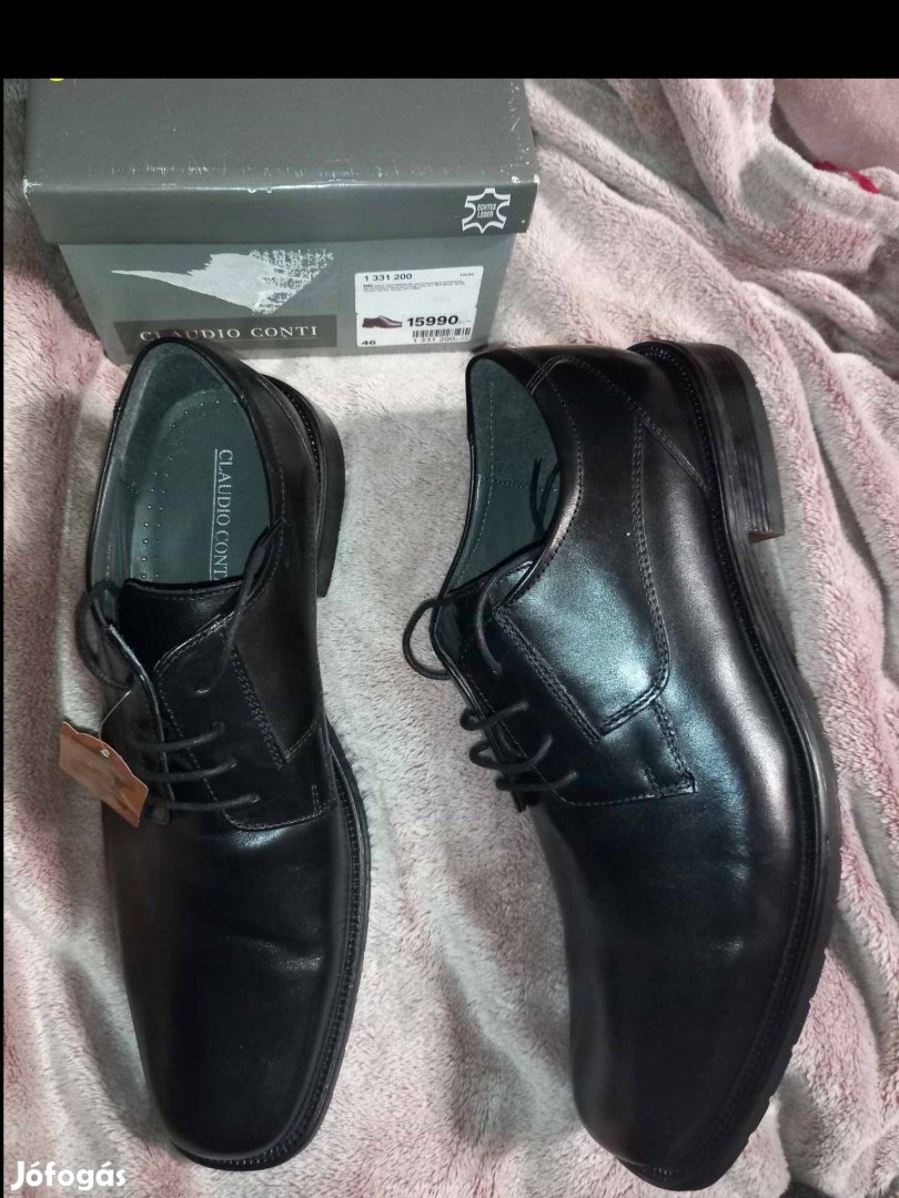 Új 46-os férfi bőr fekete alkalmi ünnepi elegáns cipő