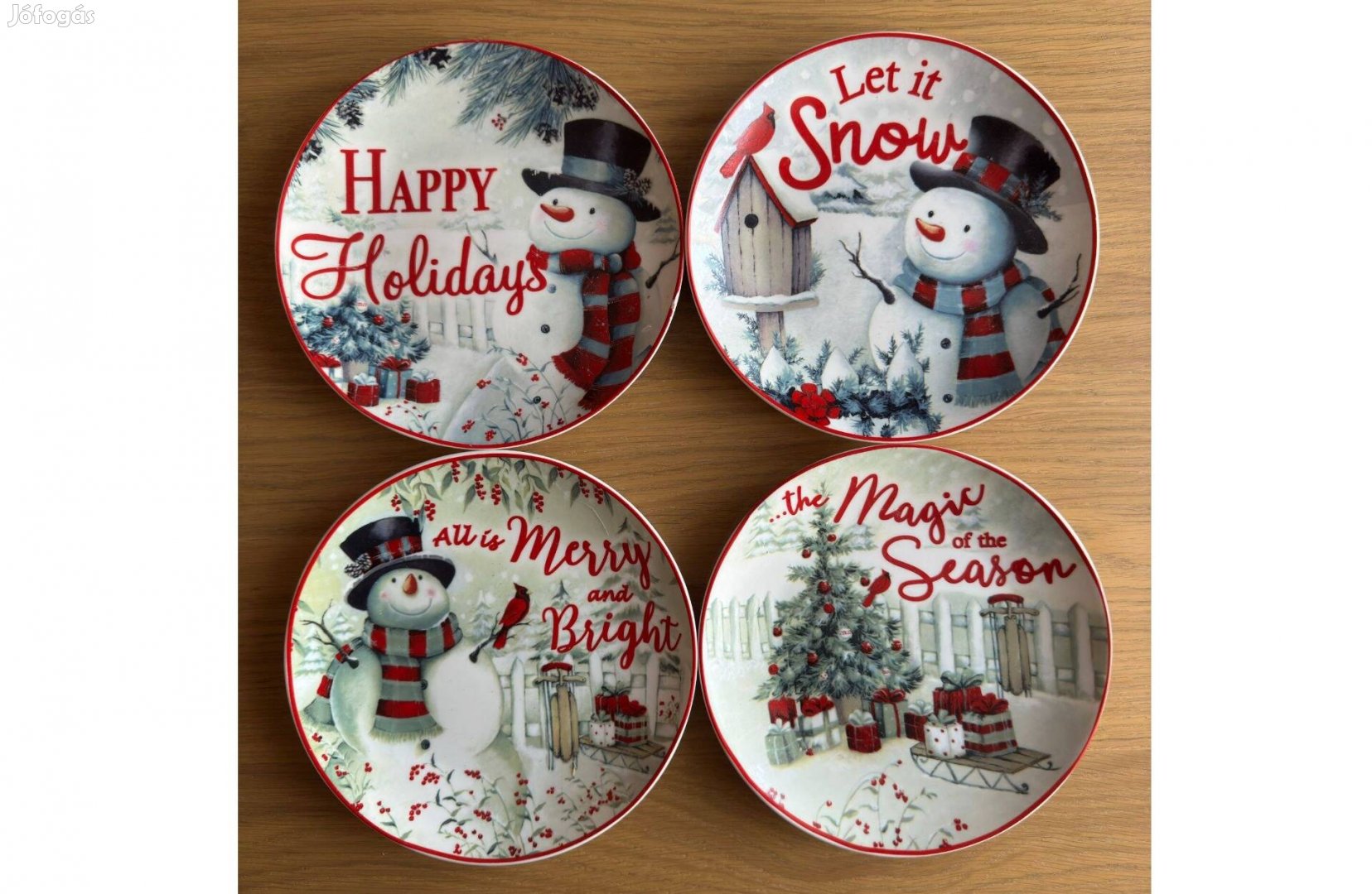 Új 4 db-os Karácsonyi Tányér Készlet 19 cm Díszdoboz Happy Holidays
