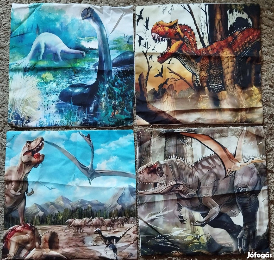 Új 4 db-os szett, dinoszaurusz díszpárnahuzat, cipzár,