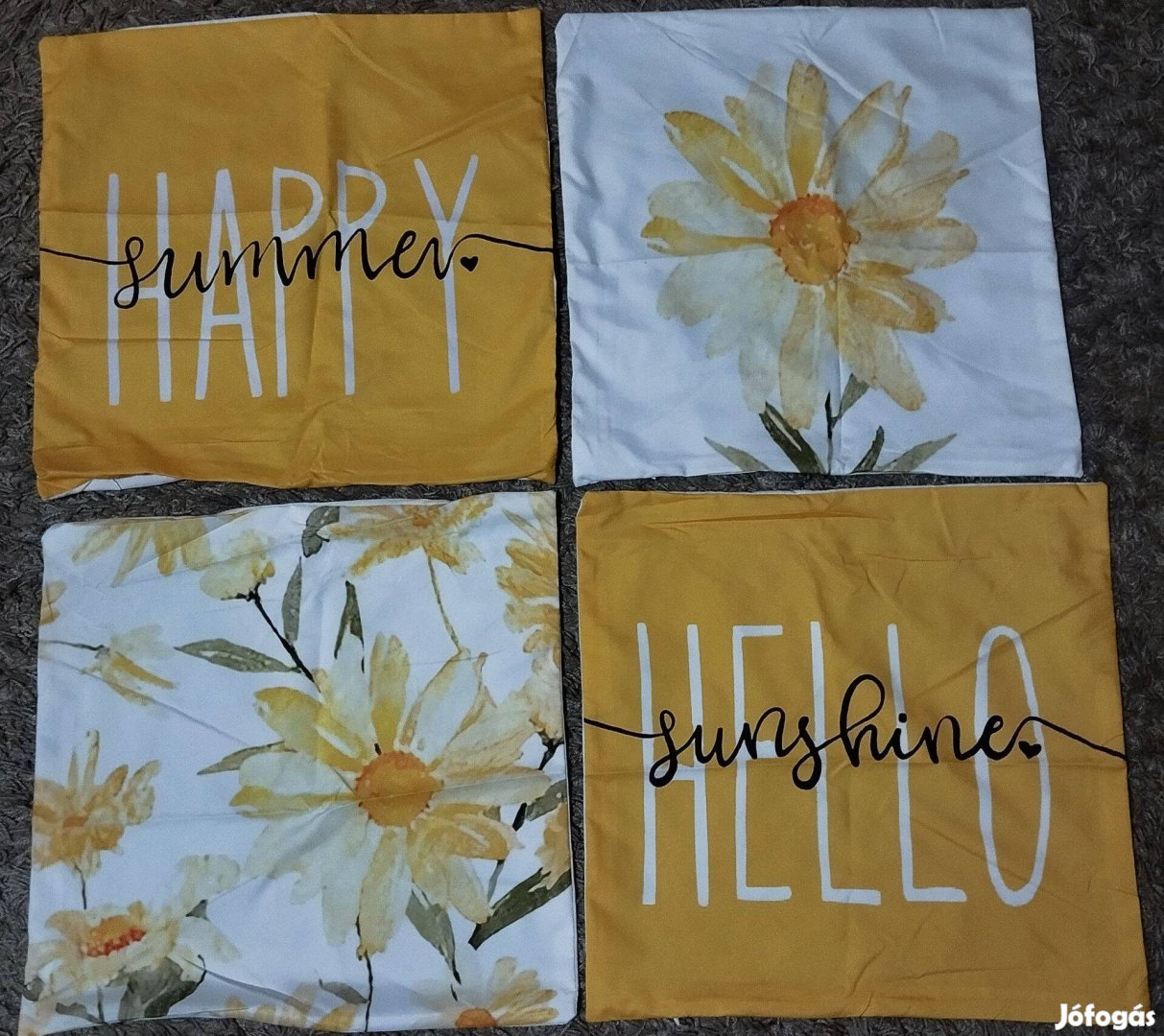 Új 4 db-os szett, happy summer díszpárnahuzat, cipzár,
