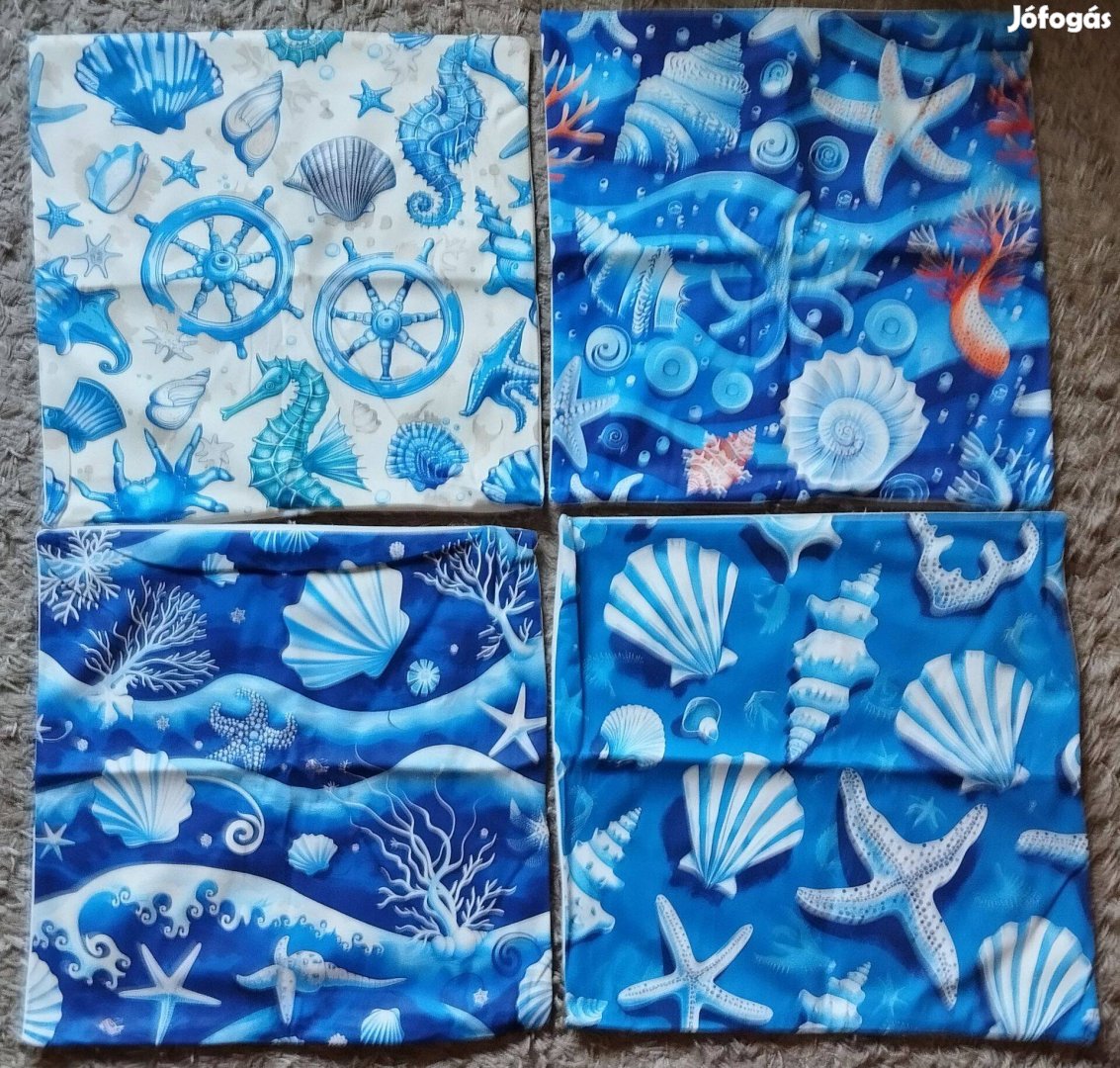 Új 4 db-os szett, tenger díszpárnahuzat, cipzár, 45x45 cm T9