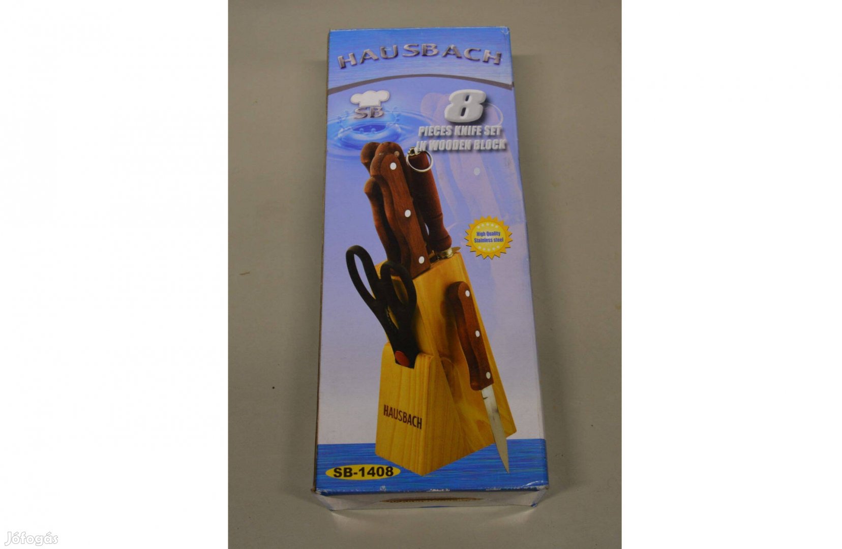 Új 8 darabos Hausbach kés készlet fa tartó állvány olló