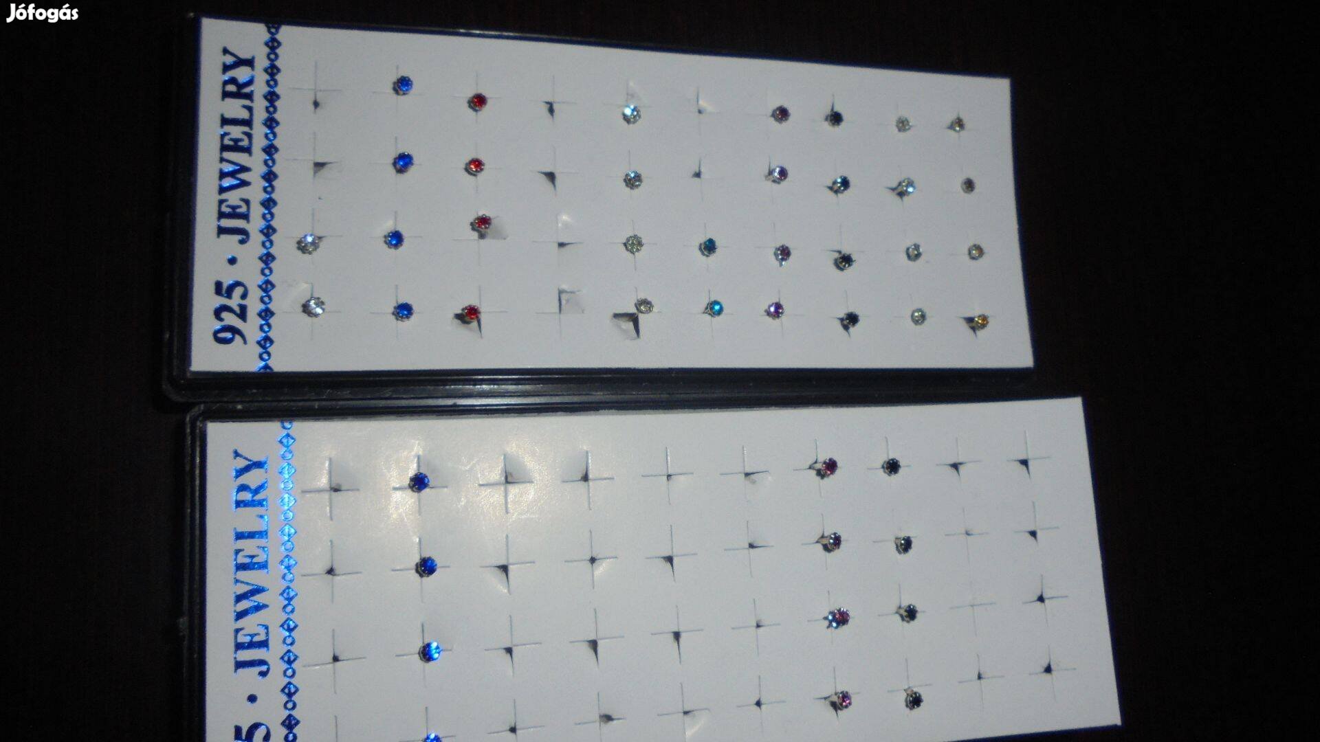 Új 925 ezüst színes köves pont fülbevaló - rózsaszín fekete