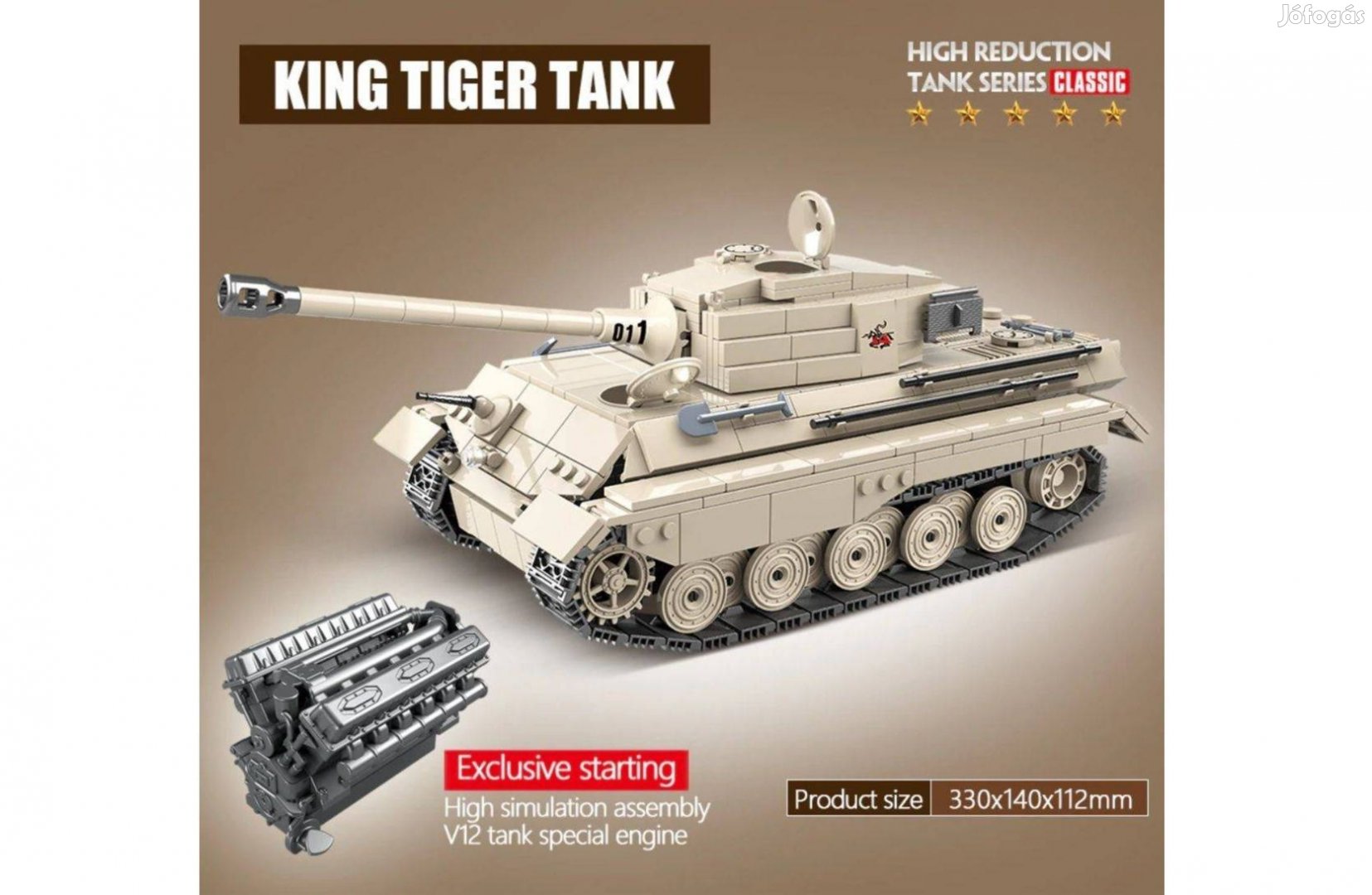 Új 978 db. Híres kocka kompatibilis WWII. King Tiger Tank + 6fő 33cm