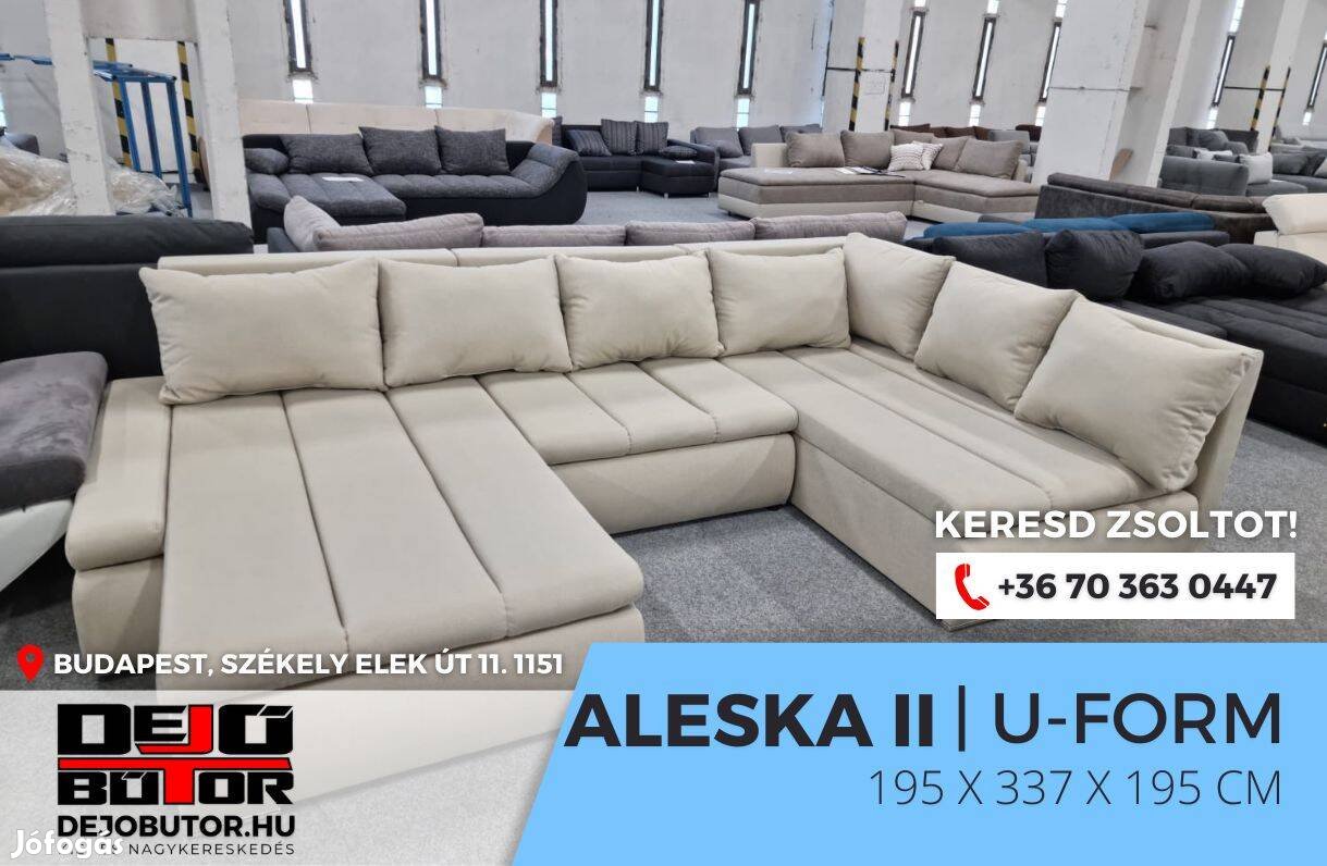 Új Aleska szivacsos ualak kanapé bézs ülőgarnitúra 195x337x195 cm