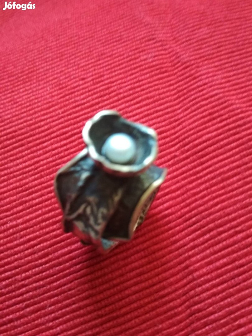 Új Antikolt Gyűrű Kis Gyöngy Középen Állítható Bp.IV.XIV.Posta