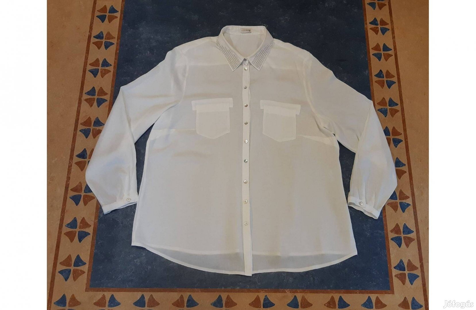 Új Atelier álomszép törtfehér pamutvászon ing - gyöngyös gallérral 44