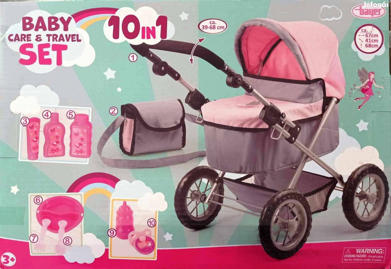 Új Bayer Toys 10 in 1 Baby Care and Travel játék babakocsi szett