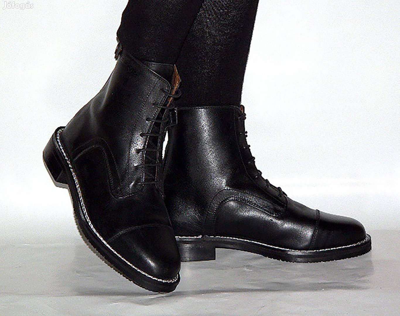 Új Bonis fekete olasz fűzős bőr lovagló cipő lovaglócipő