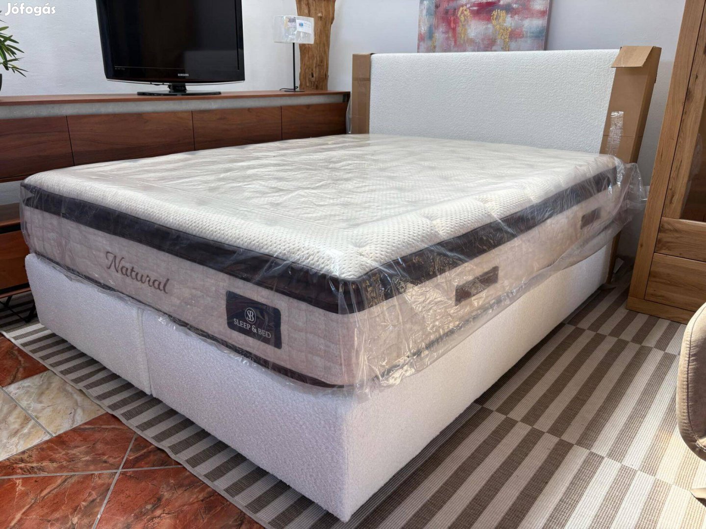 Új Buklé bézs boxspringbett franciaágy ágy 160x200 cm