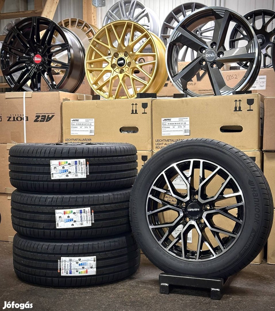 Új Carmani 16 zoll 5x112 alufelnik 205/55 R16 új nyári gumikkal