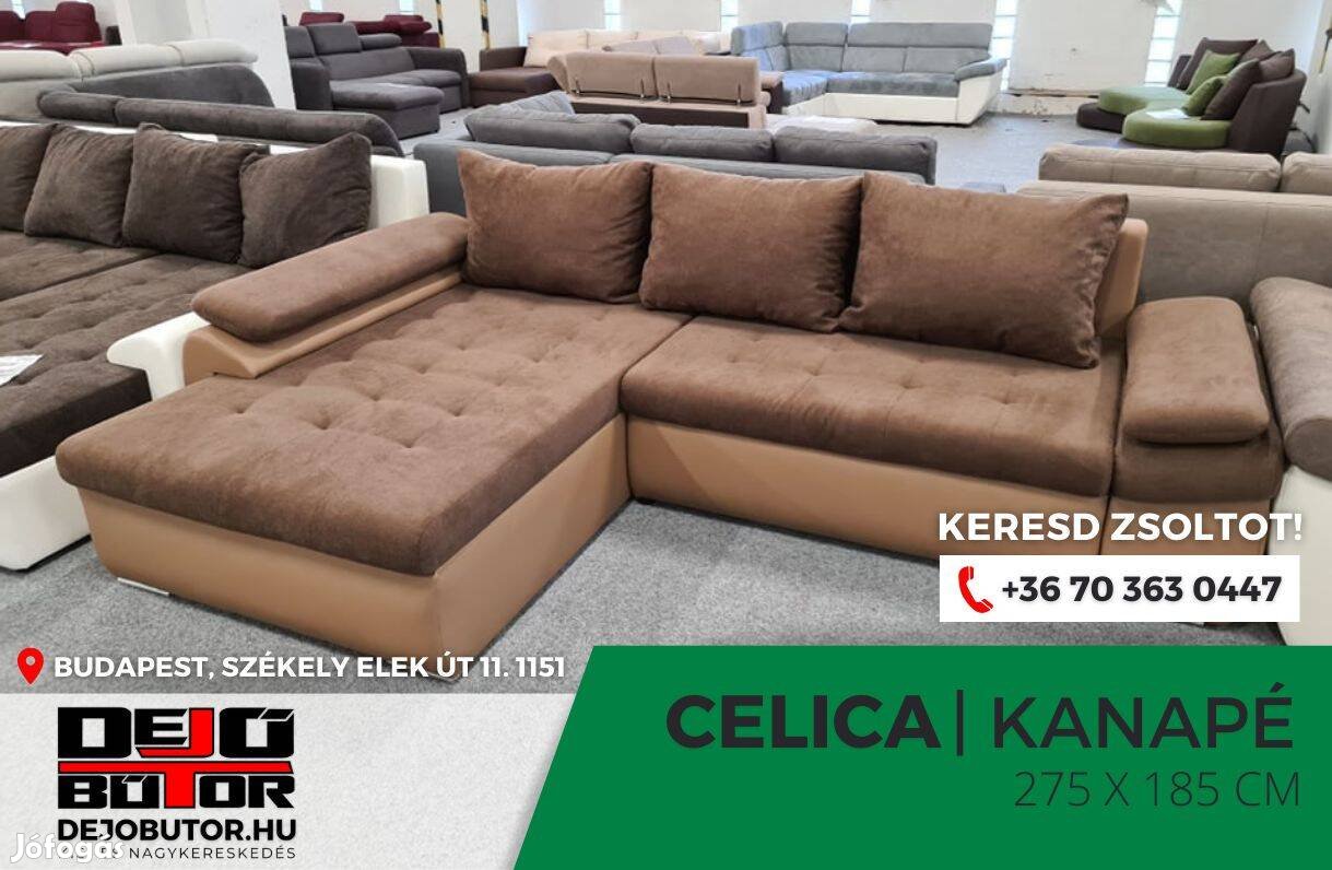 Új Celica sarok prémium kanapé ülőgarnitúra 275x185 cm szivacsos bronz