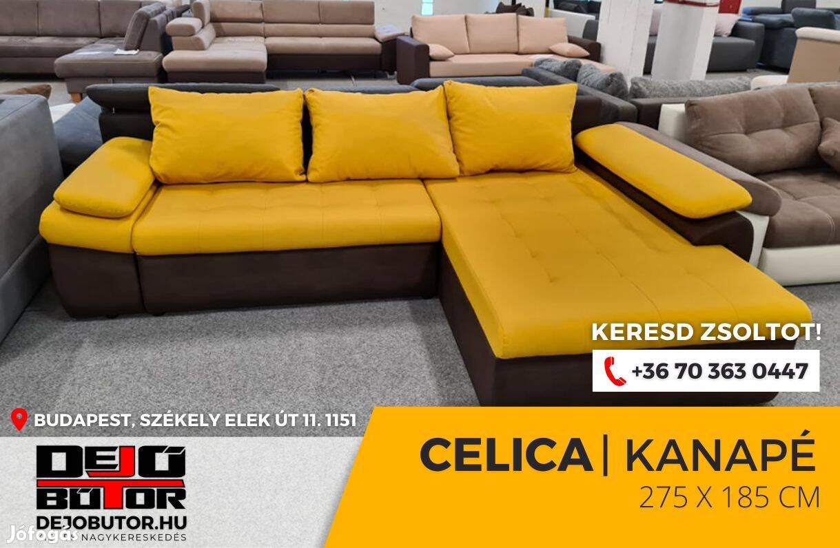 Új Celica sarok prémium kanapé ülőgarnitúra 275x185 cm szivacsos sárga