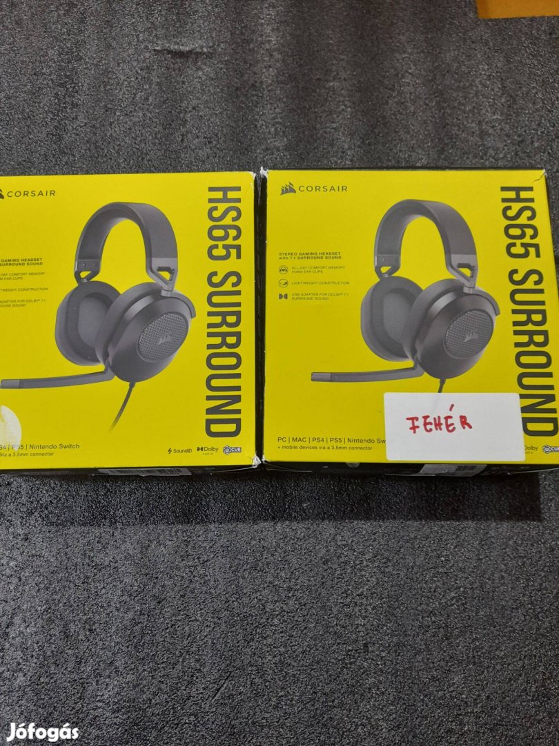 Új Corsair HS65 Surround FeketeFehér Fejhallgató