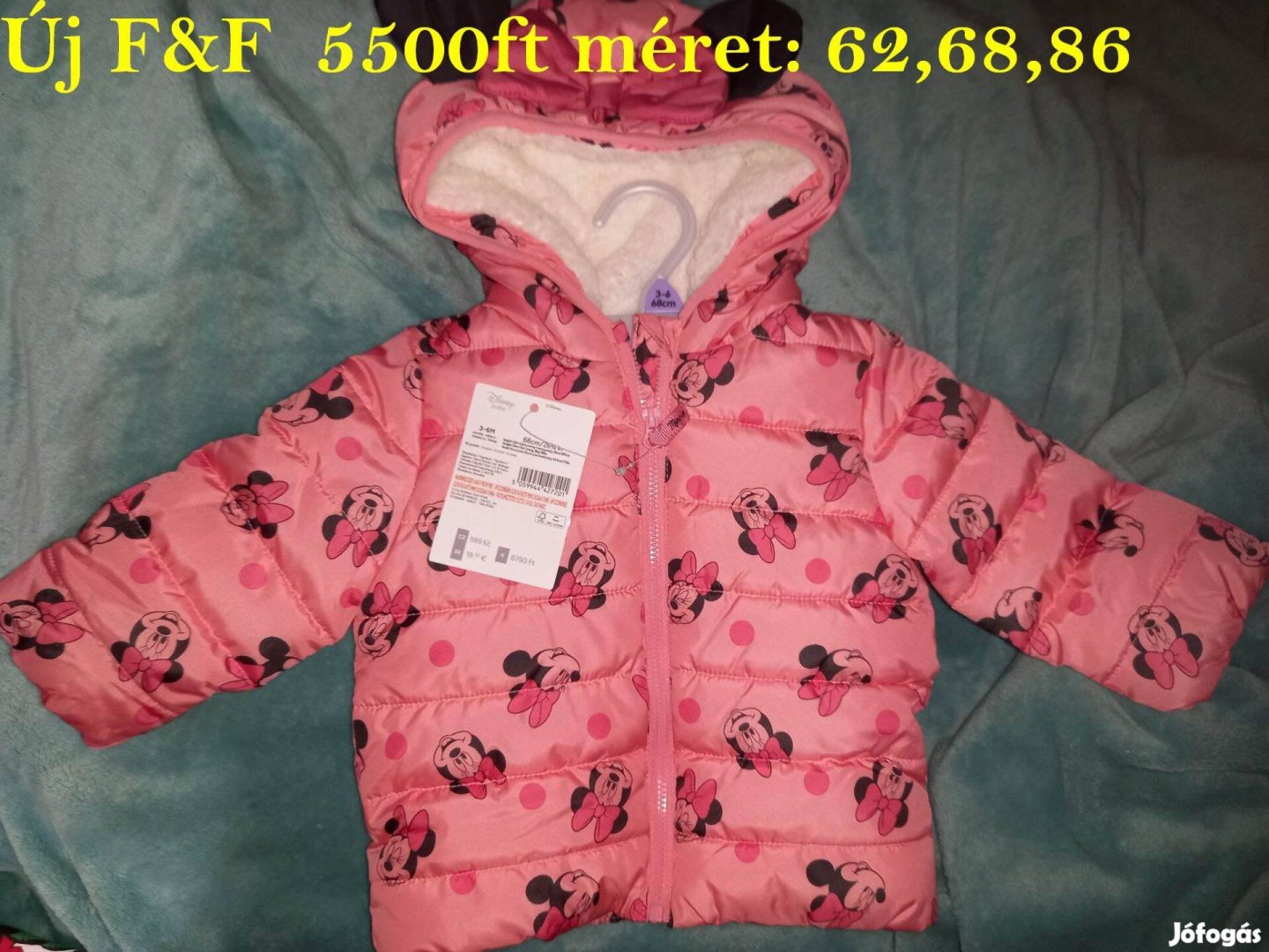 Új F&F Mikiegeres Minnie bundás téli kislány kabát 5500ft