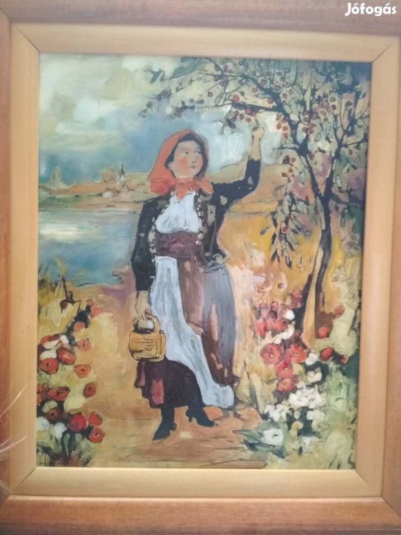 Új Fehér Margit Tűzzománc Kép  25x20  cm Bp.IV.Posta