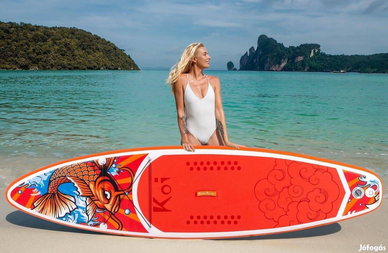 Új Funwater Red Koi SUP dobozában, 335x83x15 cm, 165kg teherbírás