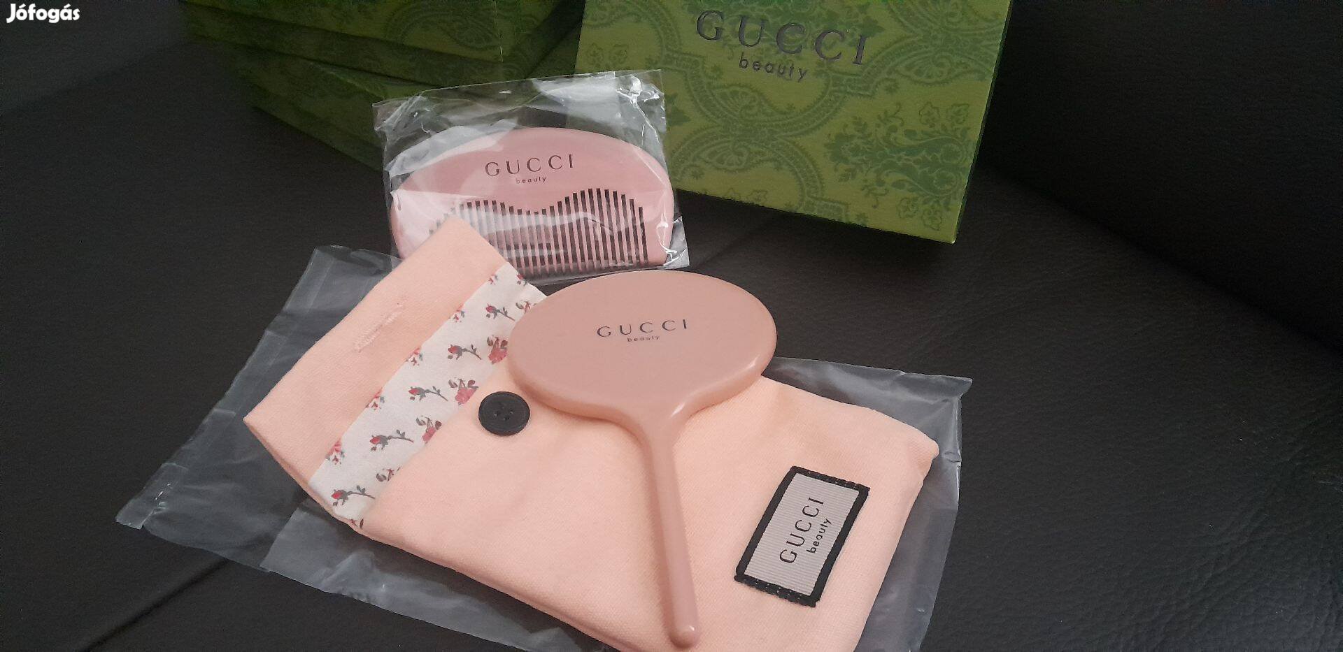 Új Gucci Beauty rózsaszín tükör + fésű + virágos védőtasak + doboz
