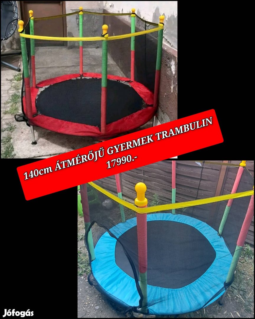Új Gyermek trambulin 140cm, 2színben