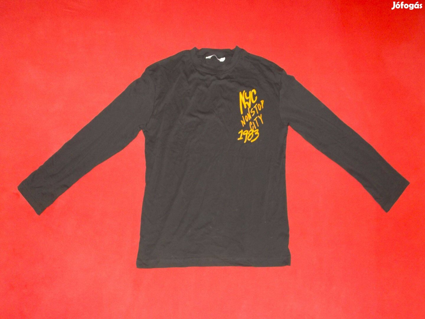 Új H&M NYC hosszú ujjú fekete póló 158-164-es, 13-14 éves fiúra