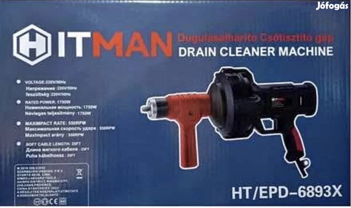 Új Hitman duguláselhárító csőtisztító gép 1750W HT/EDP-6893X