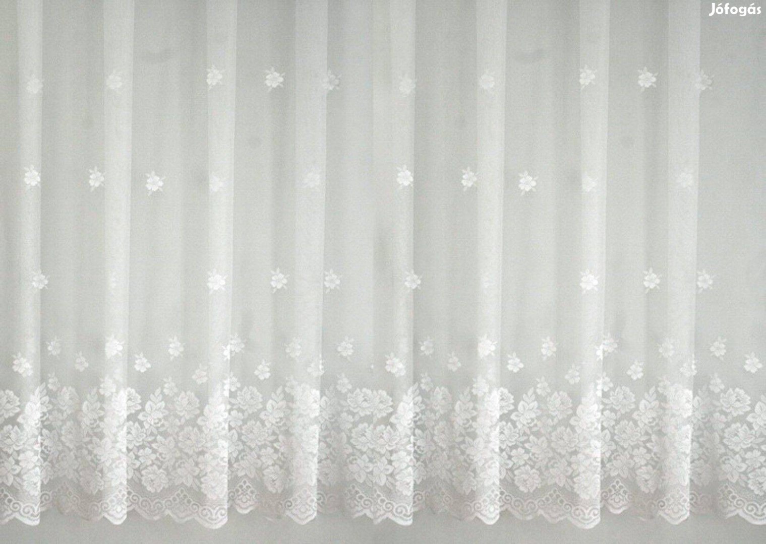 Új Hófehér virágos bordürös függöny 8m x 280 cm