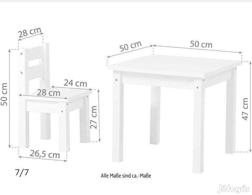 Új Hoppekid fa Mdf gyerek asztal szék szett fehér