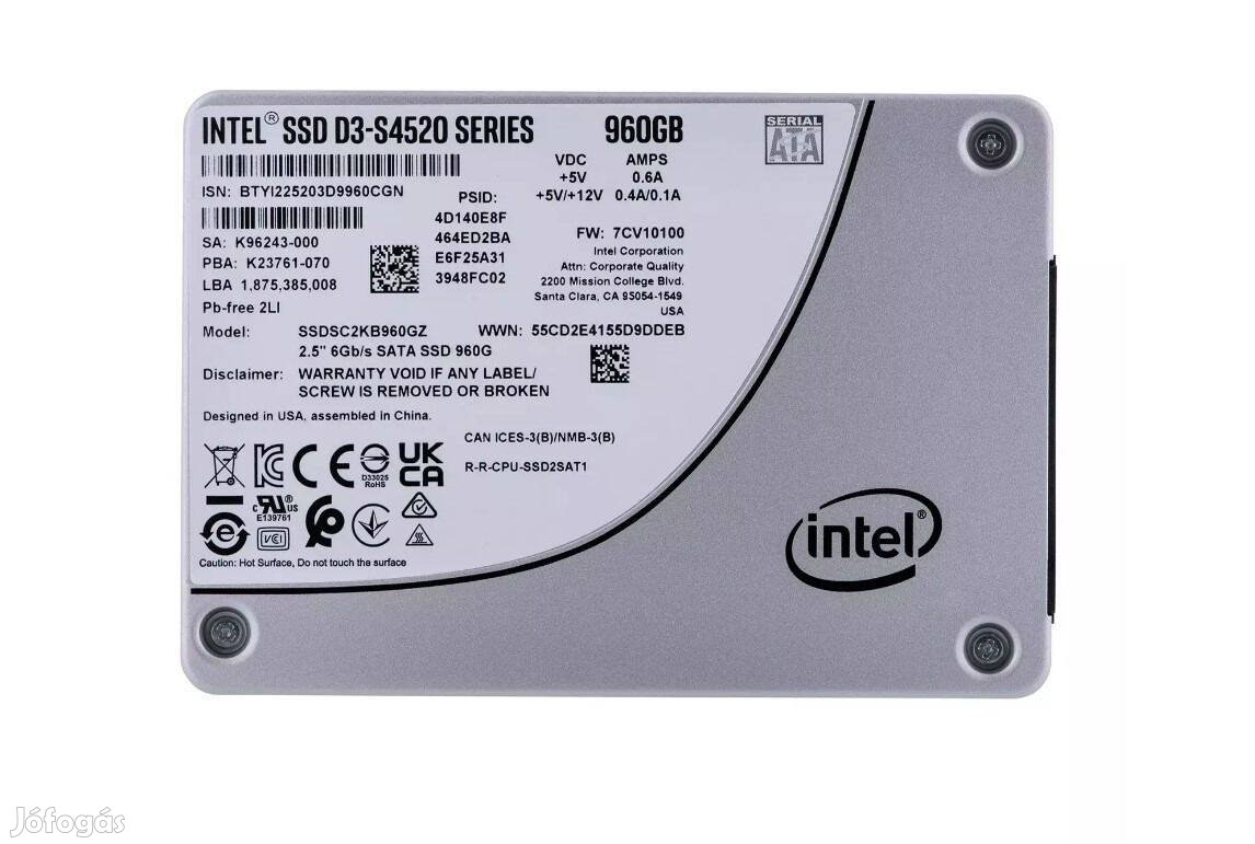 Új Intel D3-S4520 960GB (1TB) prémium ipari SSD meghajtók