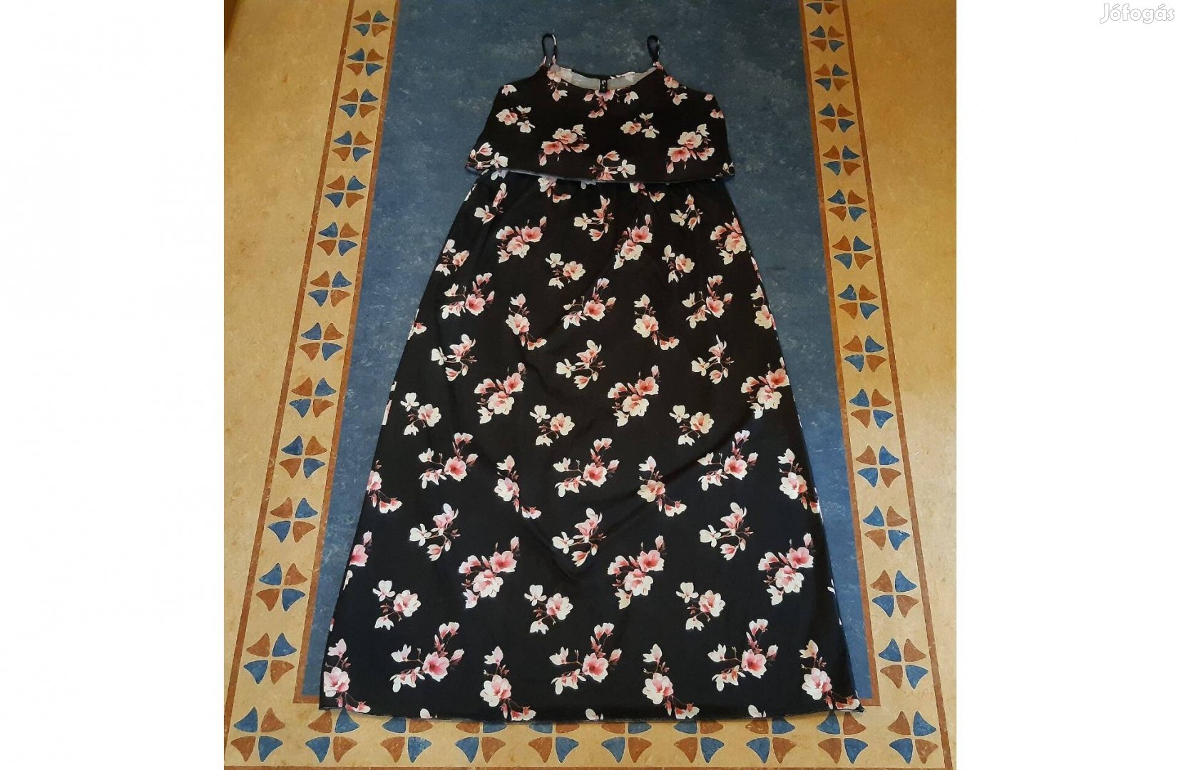 Új Jean Pascale (Takko) álomszép fekete-virágos pántos maxi ruha 36 38